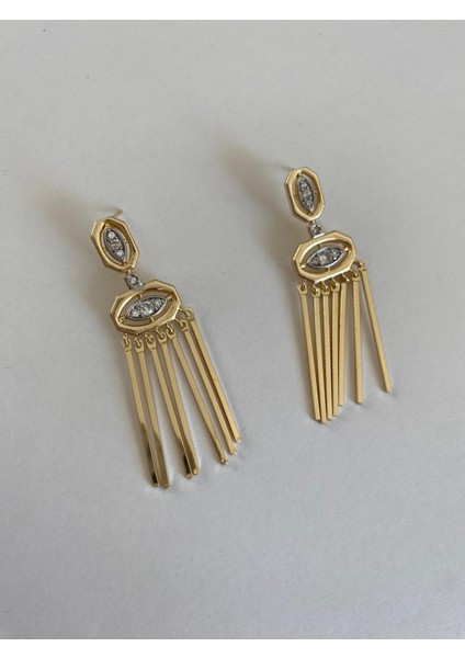 Özel Tasarım Göz Detaylı Çubuk Sallantılı Gold Küpe indirimleri