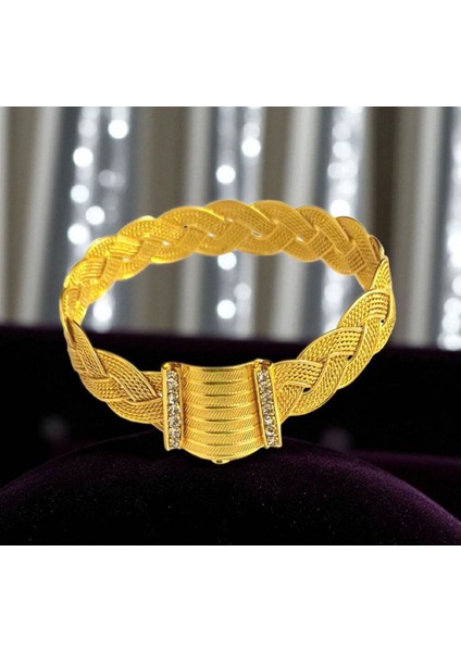 Kadın 22 Ayar Altın Kaplama Trabzon Örgülü Hasır Kelepçe