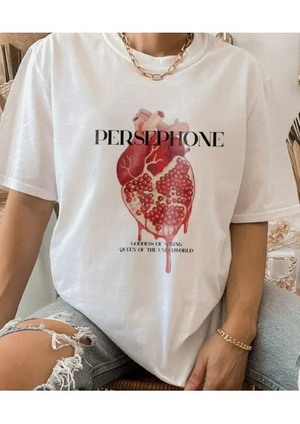 Nar Baskılı Beyaz Oversize Unisex Tshirt