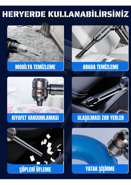 Şarjlı Araç Süpürgesi 16000 Pa Güçlü Emiş Üfleme ve Çekme,9 Başlıklı, Ev ve Araba fiyatları