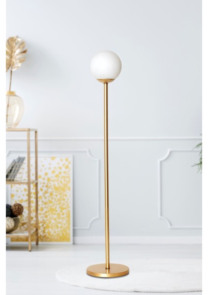 Şık Sarı Metal Gövde Beyaz Camlı Modern Yerden Aydınlatma Lamba