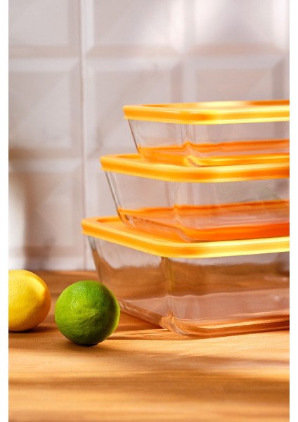 Turuncu 3'lü Borosilikat Saklama Kabı, Dayanıklı ve Şık Mutfak Çözümü fiyatları