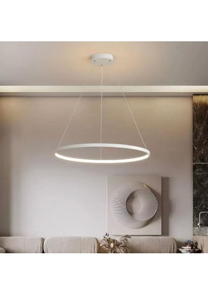 Beyaz Yuvarlak Sarkık Tekli Ledli Avize 40 Cm, Mutfak, Antre, Hol, Yatak Odası Için Ideal