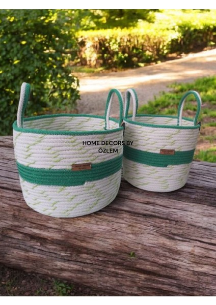 2 Li Kulplu Hasır Sepet (25X20-20X20) Düzenleyici Dekorasyon Sunum Mutfak Banyo Organizer