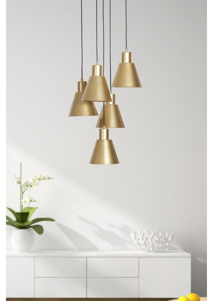 Modern Sarı-Siyah Metal Sarkıt Avize, Şık ve Zarif Tasarım.