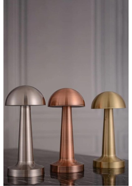Şarjlı Retro Masa Lambası, Rosegold ve Yeşil Renk, Mantar Tasarım, Ayarlanabilir Işık modelleri