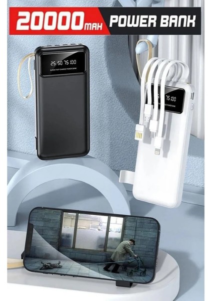 20.000 Mah Powerbank Kablolu Taşınabilir Şarj Cihazı Type-C, Lightning Micro Uyumlu LED Ekranlı Fenerli indirimleri