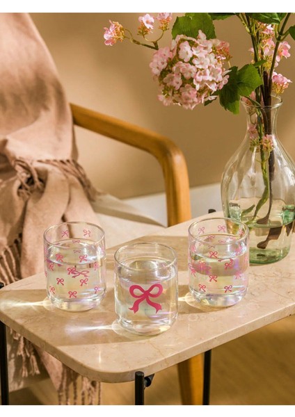 Pembe Kurdele Baskılı Cam Su Bardağı Seti 3'lü 280 Ml, Şık ve Kullanışlı. fiyatları