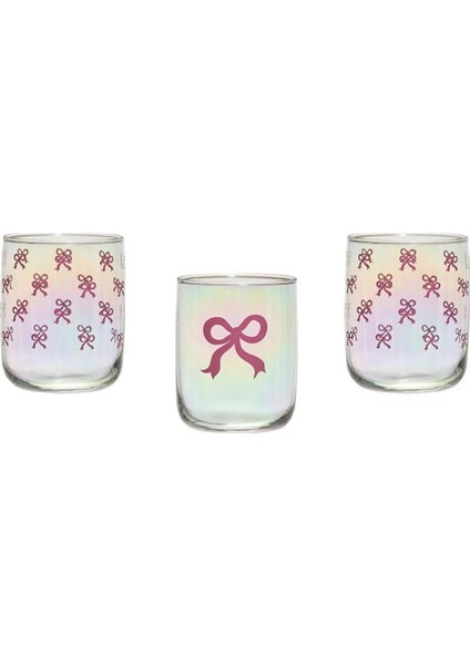 Pembe Kurdele Baskılı Cam Su Bardağı Seti 3'lü 280 Ml, Şık ve Kullanışlı. fırsatları