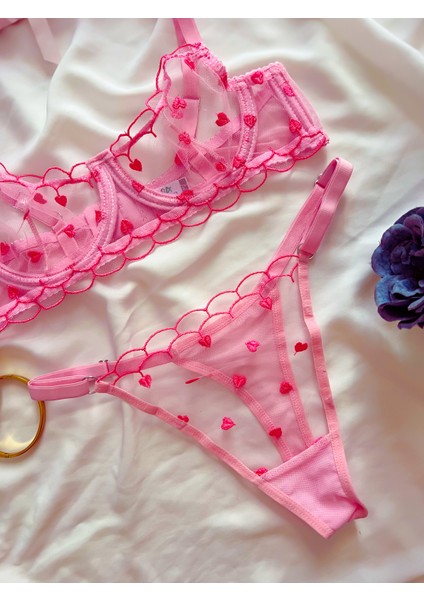 Kırmızı Kalpli Pembe Tül Bralet Sütyen Takım fırsatları