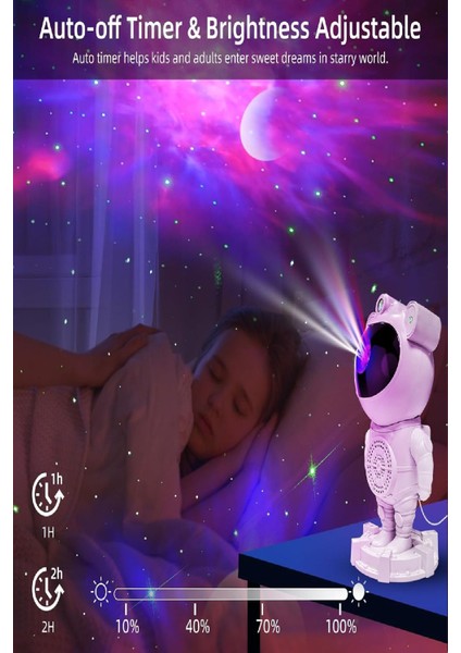 Gökyüzü Temalı Gece Lambası, Astronot, Bluetooth Hoparlör, Hareketli, Zamanlayıcı, Beyaz indirimleri