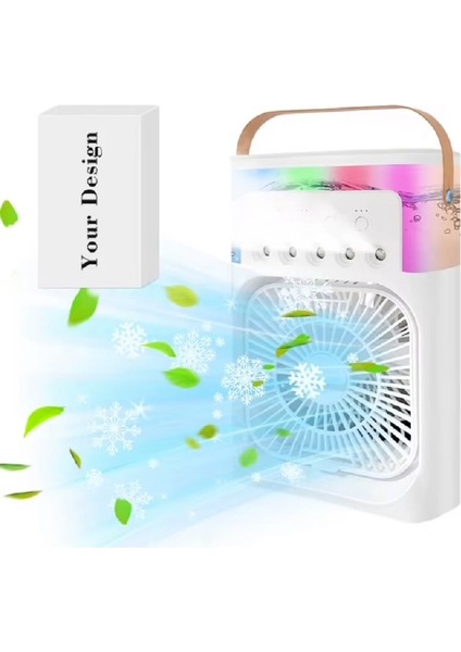 LS18 3 Kademeli Su Spreyli Parfüm Hazneli Masaüstü Vantilatör Fan Beyaz