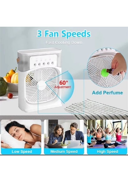 LS18 3 Kademeli Su Spreyli Parfüm Hazneli Masaüstü Vantilatör Fan Beyaz indirimleri