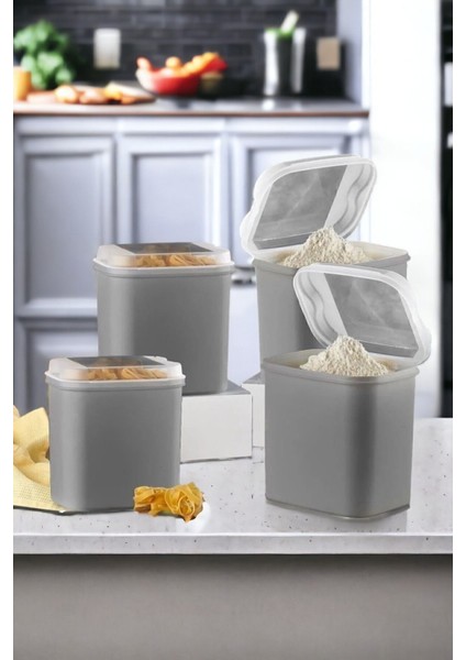 4 Adet 4,5 Litrelik Gri Seramik Saklama Kabı, Un ve Bakliyat Için Ideal fiyatları