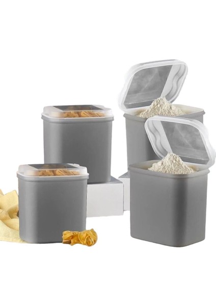 4 Adet 4,5 Litrelik Gri Seramik Saklama Kabı, Un ve Bakliyat Için Ideal modelleri