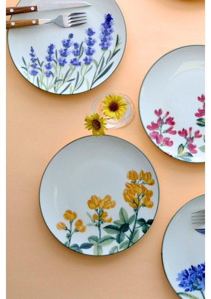 Çok Renkli 20CM Porselen Pasta Tabağı 6 Kişilik 6 Parça fiyatları