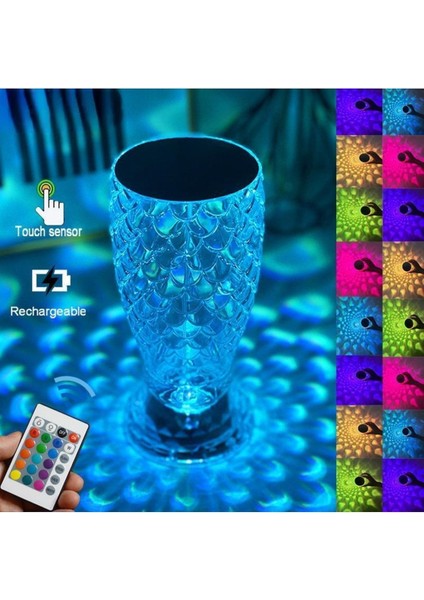 Şarjlı Kristal Vazo LED Masa Lambası, Dokunmatik, Romantik, Akrilik, Gece Işığı