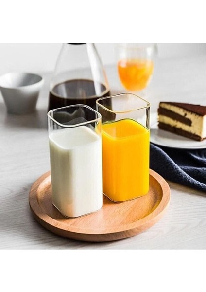 6 Adet Dikdörtgen Borosilikat Cam Bardak, 380 Ml, Isıya Dayanıklı, Beyaz