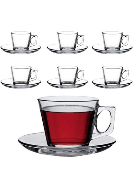 Turuncu 12 Parça Kulplu Cam Çay Seti, 6 Kişilik Fincanlar