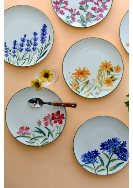 Çok Renkli 20CM Porselen Pasta Tabağı 6 Kişilik 6 Parça indirimleri