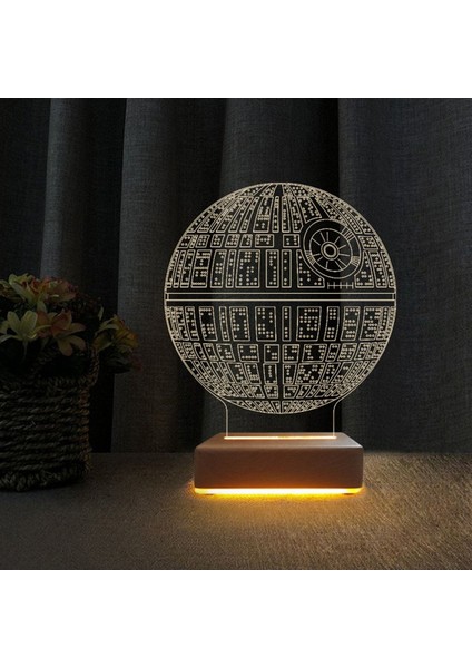 Pembe 3D LED Gece Lambası Ölüm Yıldızı Tasarımı Doğum Günü Hediye