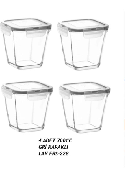 Fresko Kilitli Cam Saklama Kabı Seti 4’lü 700CC Gri Kapaklı