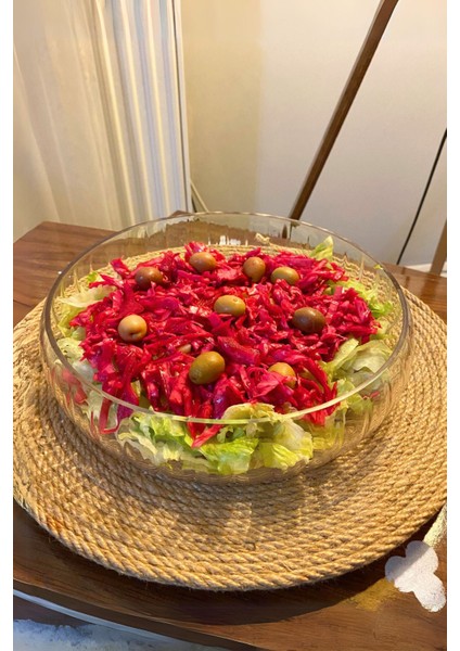 El Yapımı Cam Büyük Salata Kasesi, 24X6.5 Cm, Kırmızı, Şık ve Dayanıklı Sunum Çanağı