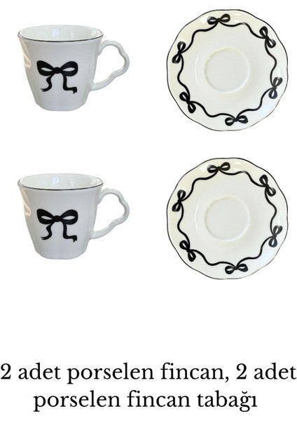 Siyah Kurdele Desenli 2 Kişilik 4 Parça Porselen Kahve Fincan Takımı fırsatları