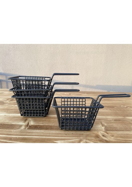 Siyah Metal Patates ve Atıştırmalık Sunum Sepetleri - 4'lü Paket fiyatları