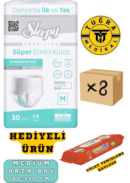 Külotlu Hasta Bezi Medium Beden 240 Adet (8paket) (Hediyeli)