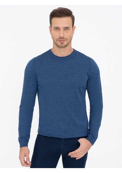 Erkek İndigo Slim Fit Bisiklet Yaka Basic Triko Kazak 50237038-VR028 fırsatları