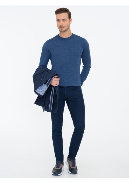 Erkek İndigo Slim Fit Bisiklet Yaka Basic Triko Kazak 50237038-VR028 fiyatları