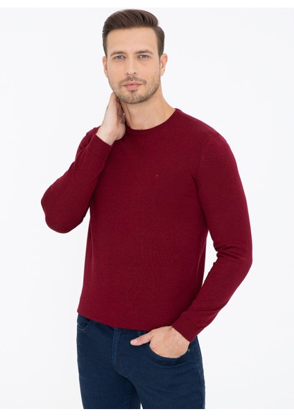 Erkek Bordo Slim Fit Bisiklet Yaka Basic Triko Kazak 50237038-VR014 fırsatları