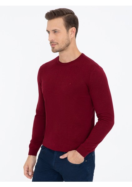 Erkek Bordo Slim Fit Bisiklet Yaka Basic Triko Kazak 50237038-VR014