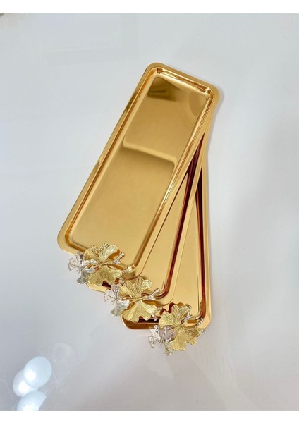 6'lı Lüx Paslanmaz Çelik Kelebekli Gold Servis ve Sunum Tepsisi