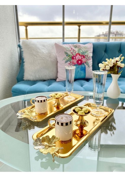 6'lı Lüx Paslanmaz Çelik Kelebekli Gold Servis ve Sunum Tepsisi fiyatları