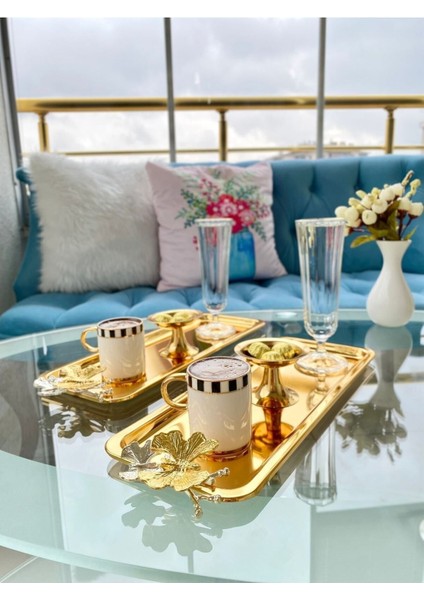 6'lı Lüx Paslanmaz Çelik Kelebekli Gold Servis ve Sunum Tepsisi modelleri