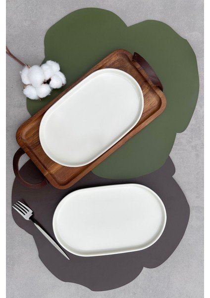 2'li Krem Kişisel Sunum Tabak Seti, 25 Cm, Şık ve Kullanışlı.