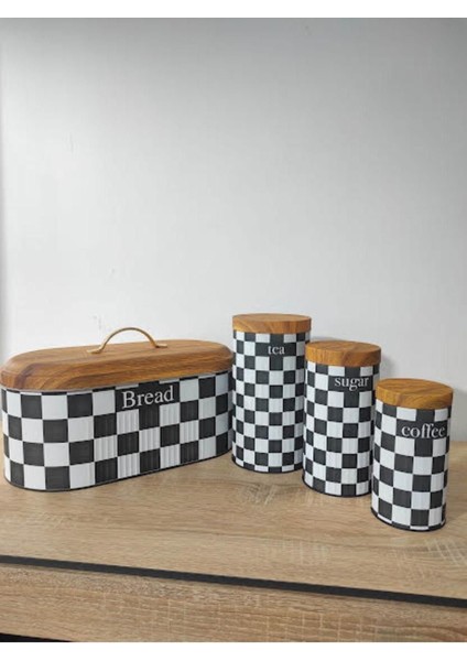 Bambu Görünümlü Kapaklı Metal Ekmeklik ve 3'lü Kavanoz Seti Siyah fiyatları
