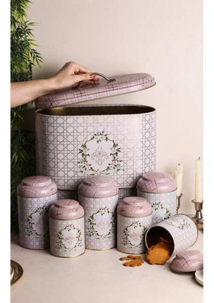 Pembe Oval Ekmek Kutusu Seti 7'li, Şık ve Kullanışlı Mutfak Gereçleri