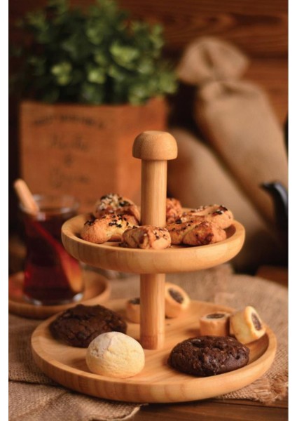 Iki Katlı Büyük Sunum Tepsi, Kahverengi, Kullanışlı ve Şık Tasarım