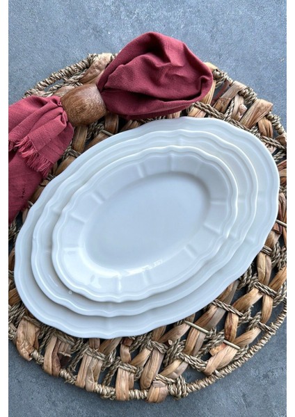 2'li 25 cm Bej Porselen Kayık Tabak Seti, Şık ve Kullanışlı Sunumlar Için modelleri