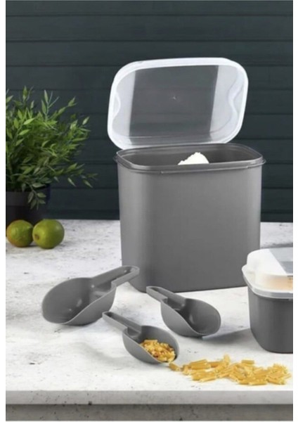 3'lü Saklama Kabı Seti, Ölçü Kabı ve Kürek Hediyeli, Gri Renk fiyatları