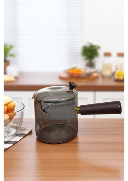 Şeffaf Çok Amaçlı Isıya Dayanıklı Cam Cezve ve Sosluk, Ahşap Saplı 550 ml indirimleri