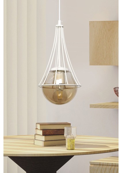 Şık Beyaz Bal Glop Camlı Tekli Avize, Modern ve Estetik Tasarım