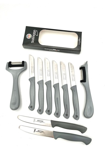 Şık Gri Simli 10 Parçalı Meyve, Doğrama ve Soyma Seti