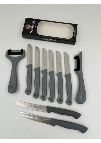 Şık Gri Simli 10 Parçalı Meyve, Doğrama ve Soyma Seti modelleri