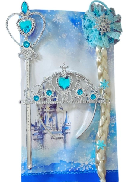 Elsa Karlar Ülkesi Parti Seti Sihirli Asa, Örgü Saç ve Taç Seti