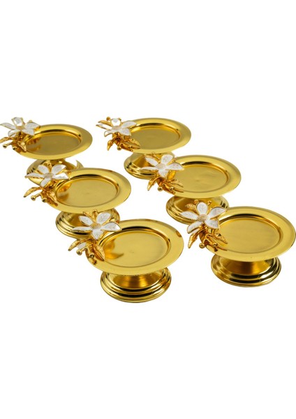 Altın Renkli 6'lı Zambak Desenli Dekoratif Lokum ve Kahve Sunumlukları fiyatları