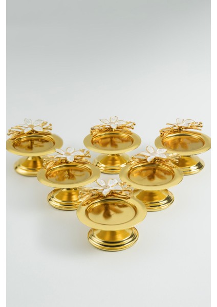 Altın Renkli 6'lı Zambak Desenli Dekoratif Lokum ve Kahve Sunumlukları fırsatları